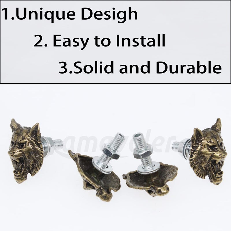 amavoler License Plate Bolts, 4 pcs Universal Wolf Style Stainless Steel License Plate Screw Kit for Motorcycle Chopper Windshield Trim Car Tag Frame, Unique Addition to Your Bike. (Bronze) Cost effective fine quality - Image 4