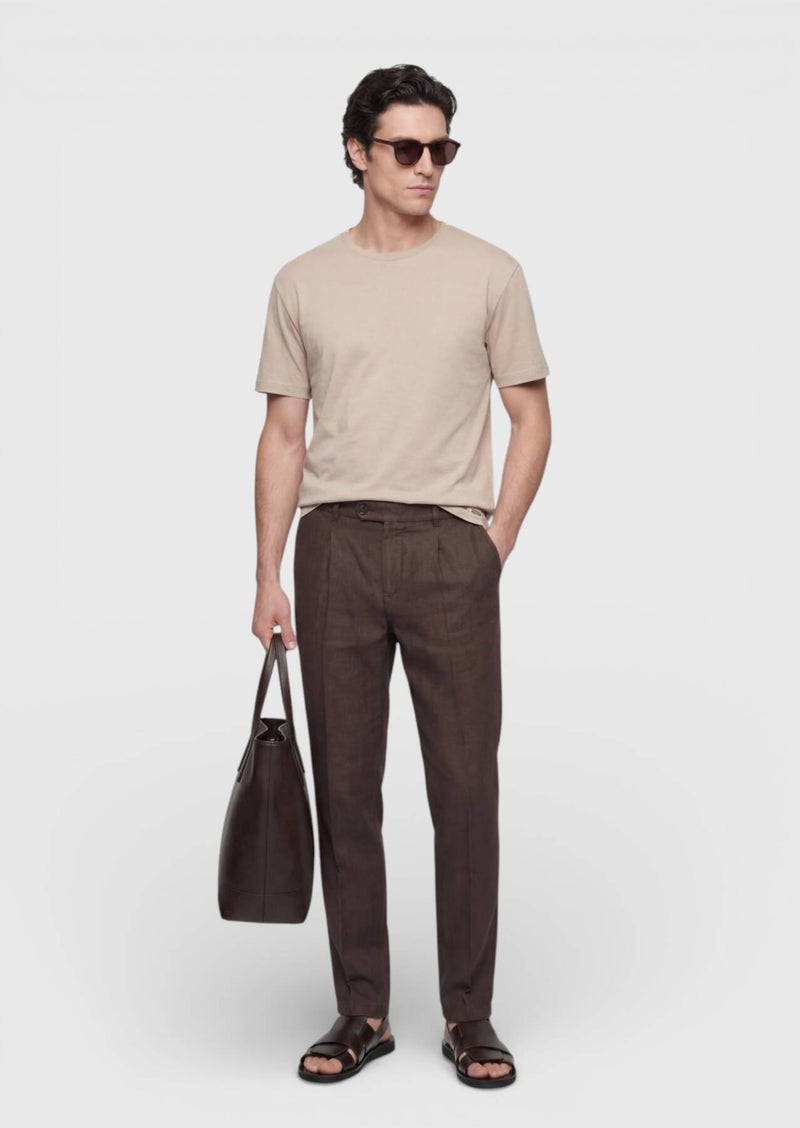 RAMSEY Beige Plain 100% Cotton T-Shirt - Image 3