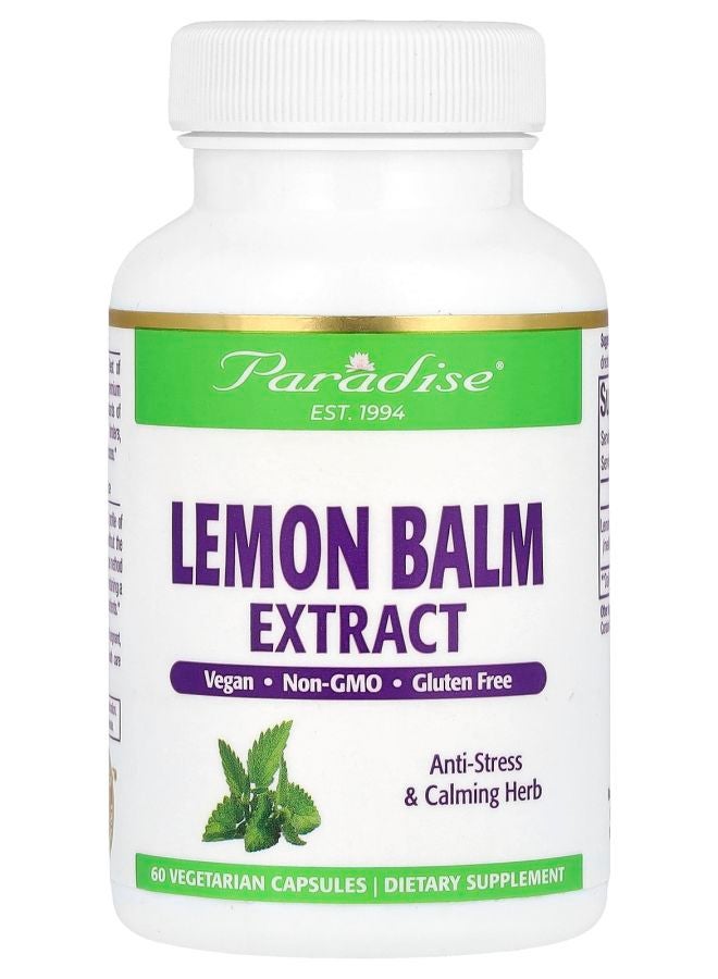 Paradise Herbs Lemon Balm Extract 600 mg 60 Vegetarian Capsules (300 mg per Capsule)