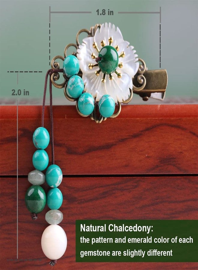 Ezindraw Retro Natural Jade Gemstone Hair Barrette for Women, Chinese Hanfu Vintage Hair Accessories with Tassel, Jewelry for Chinese Traditional Dress - Image 2