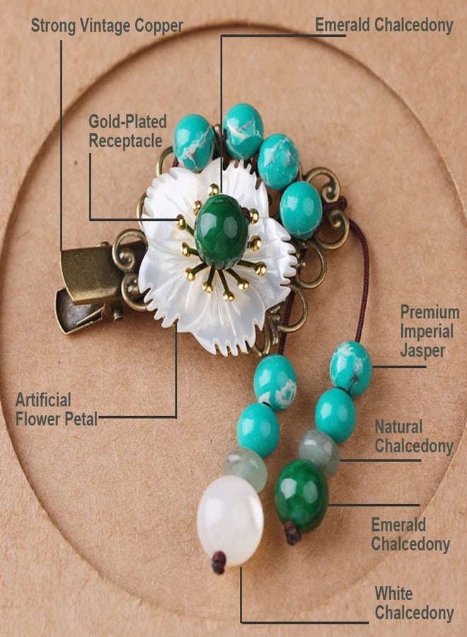 Ezindraw Retro Natural Jade Gemstone Hair Barrette for Women, Chinese Hanfu Vintage Hair Accessories with Tassel, Jewelry for Chinese Traditional Dress - Image 3