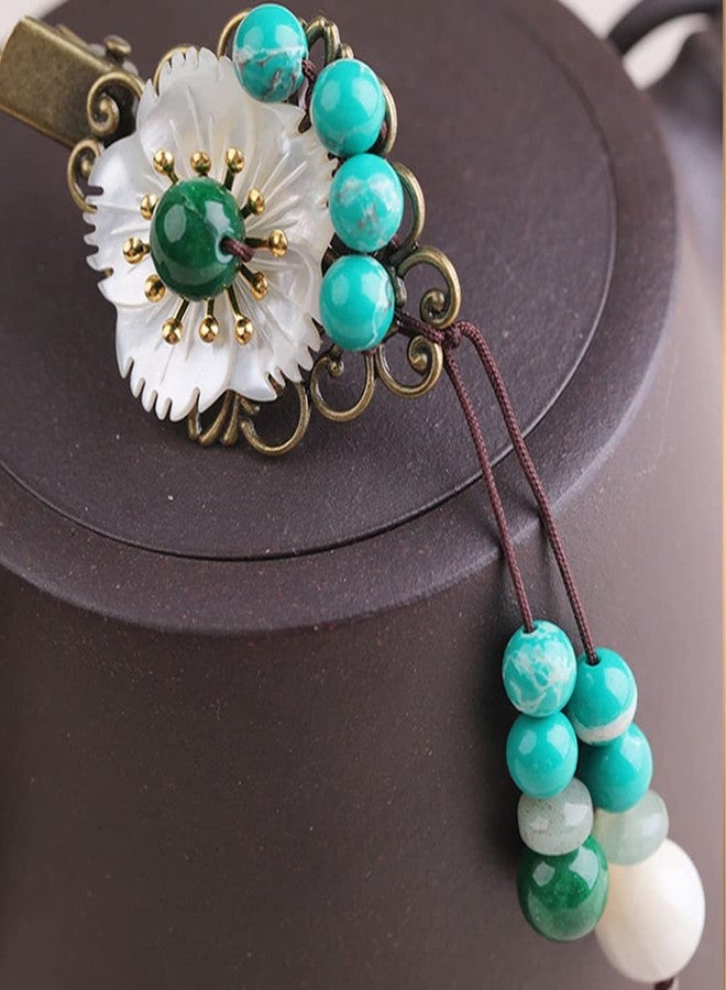 Ezindraw Retro Natural Jade Gemstone Hair Barrette for Women, Chinese Hanfu Vintage Hair Accessories with Tassel, Jewelry for Chinese Traditional Dress - Image 4