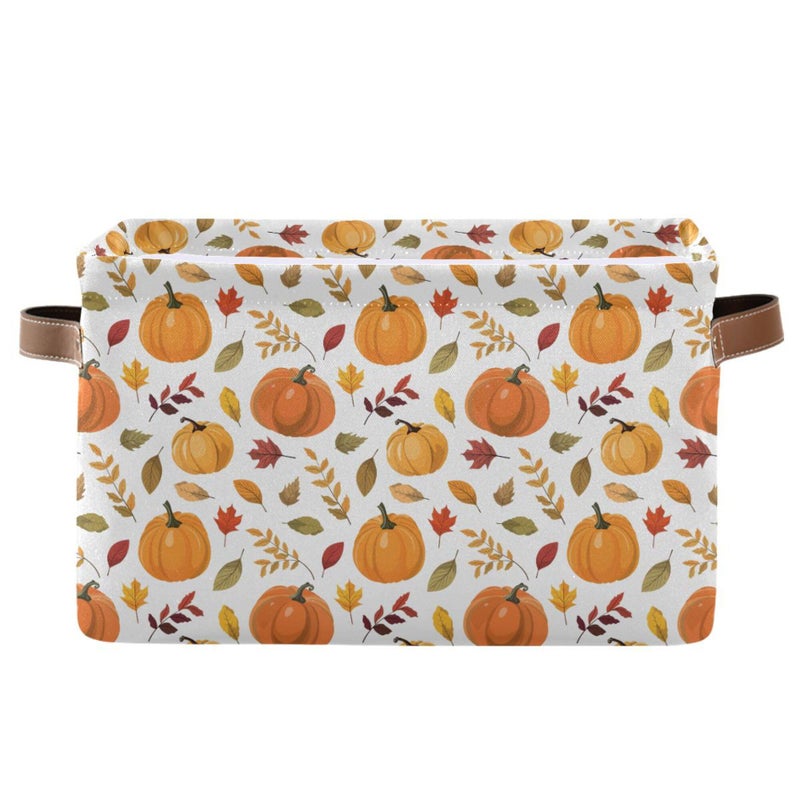 Wamika Fall Pumpkin Storage Basket with Waterproof Liner and PU Handles Autumn Maple Leaves Storage Bins Boxes 142 Collapsible Decorative Organizer Baskets for Bedroom Closet Office 1 Pack - Image 2