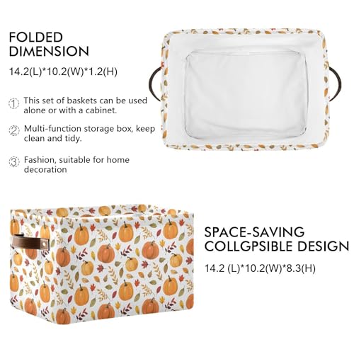 Wamika Fall Pumpkin Storage Basket with Waterproof Liner and PU Handles Autumn Maple Leaves Storage Bins Boxes 142 Collapsible Decorative Organizer Baskets for Bedroom Closet Office 1 Pack - Image 3