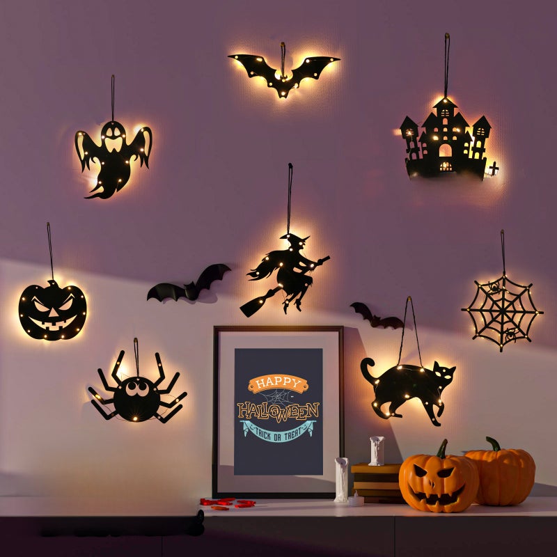 Halloween Pumpkin Ghost Led Lantern Pendant Ghost Festival Horror Atmosphere Room Decoration Arrangement Flashing Light Pendant(Halloween bat, 4.5v voltage) - Image 2