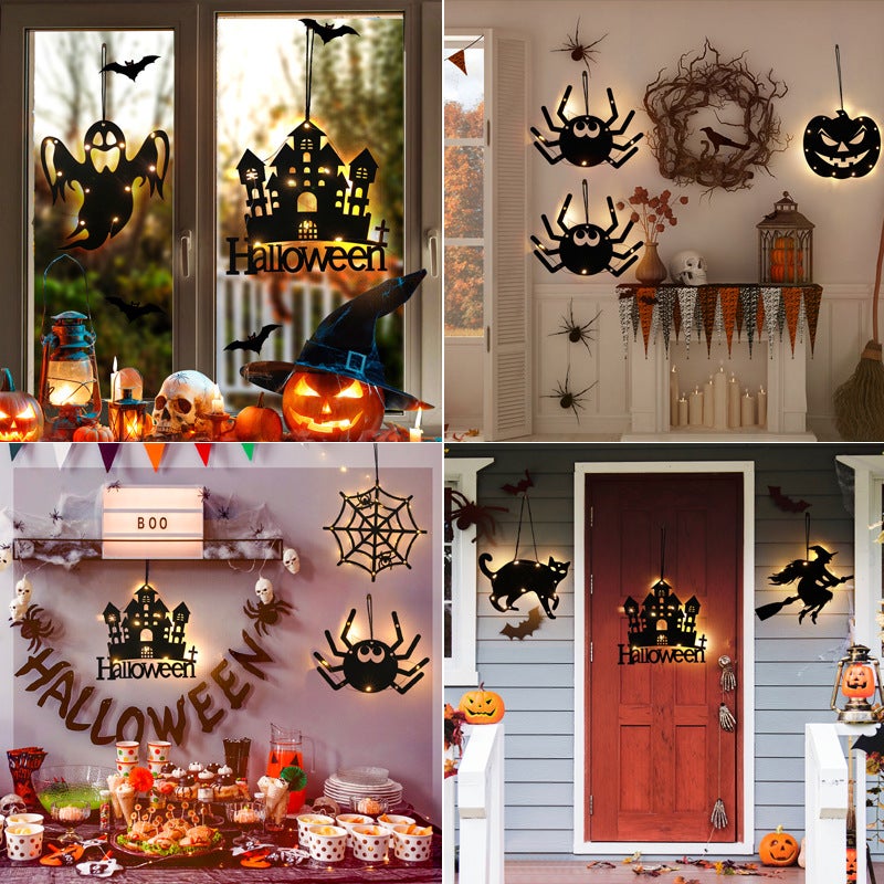 Halloween Pumpkin Ghost Led Lantern Pendant Ghost Festival Horror Atmosphere Room Decoration Arrangement Flashing Light Pendant(Halloween bat, 4.5v voltage) - Image 4