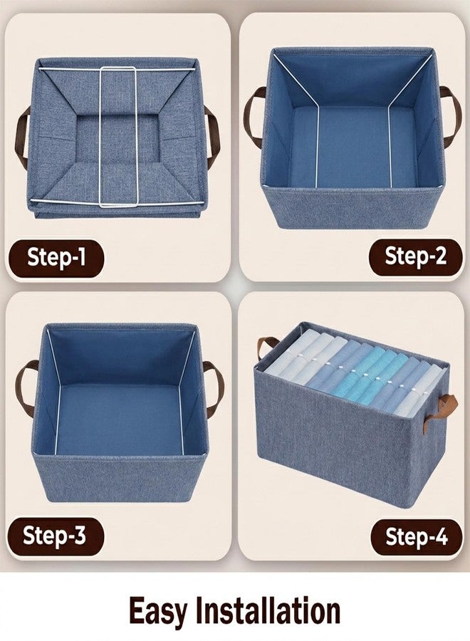 Prime Pick Storage Box Foldable Cloth Organizer Breathable Non Woven Fabric Washable Durable Clothing Storage Bin with Reinforced Handles Wardrobe Organizer Blue XL Size Pack of 3 - Image 5