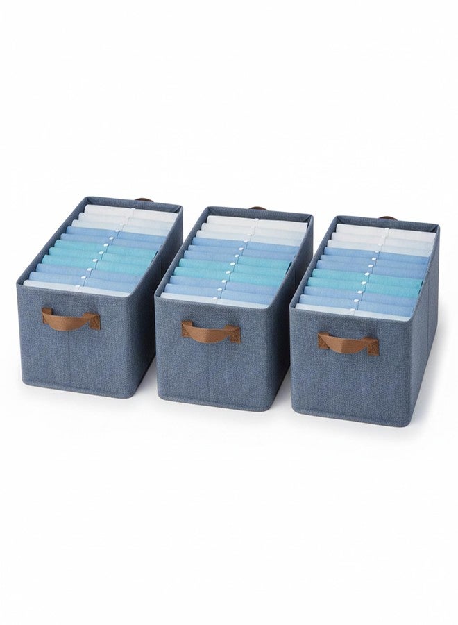 Prime Pick Storage Box Foldable Cloth Organizer Breathable Non Woven Fabric Washable Durable Clothing Storage Bin with Reinforced Handles Wardrobe Organizer Blue XL Size Pack of 3 - Image 1