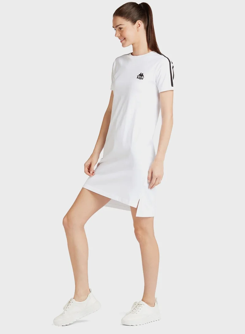 Kappa Solid T-shirt Midi Dress with Round Neck and Short Sleeves