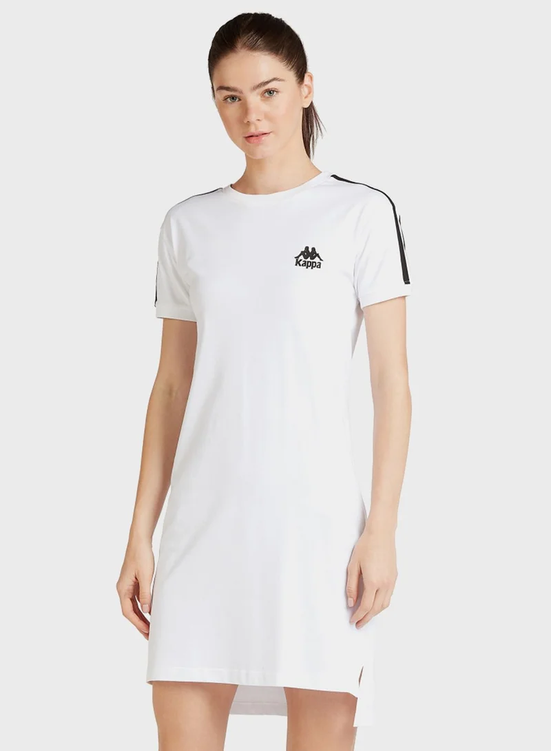 Kappa Solid T-shirt Midi Dress with Round Neck and Short Sleeves