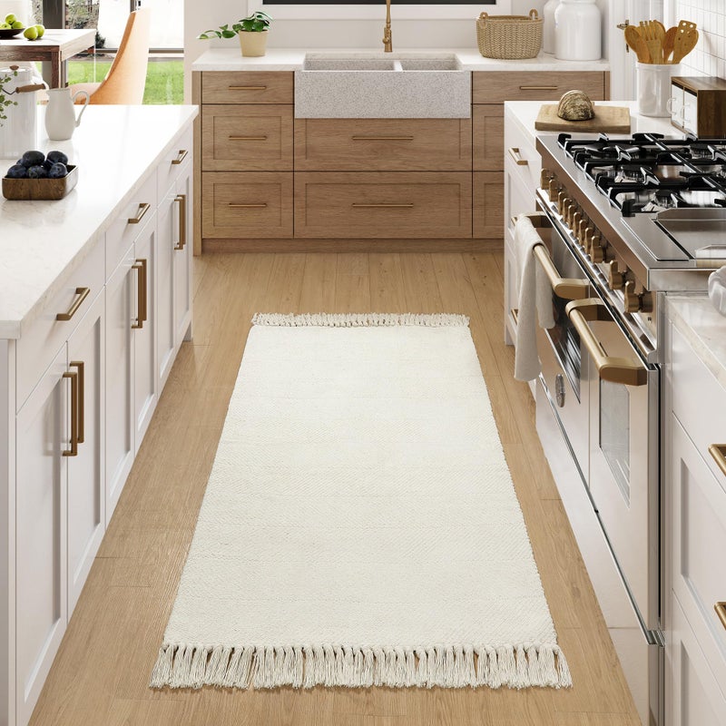 Collive Washable Area Rug 3 x 5 Modern Woven Kitchen Rugs WhiteBeige Braided Cotton Rug Indoor Door Mat Throw Carpet for Entryway Living Room Nursery Mudroom Laundry Room