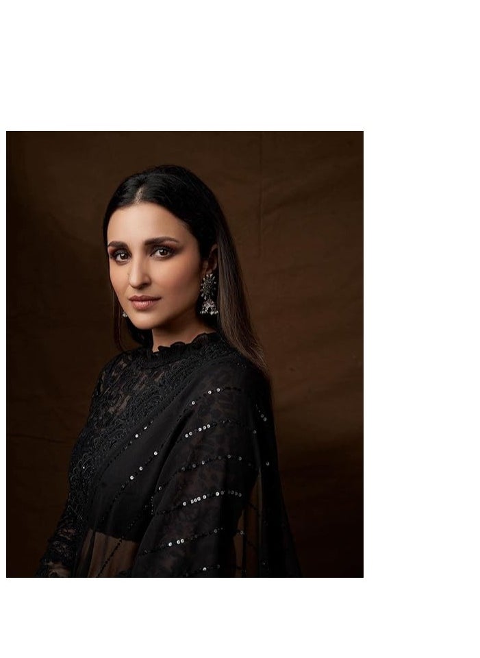 Accessorize Kingdom Women's Sequence Work Georgette Saree With Blouse Piece (Parineeti Sequence)  - Image 3