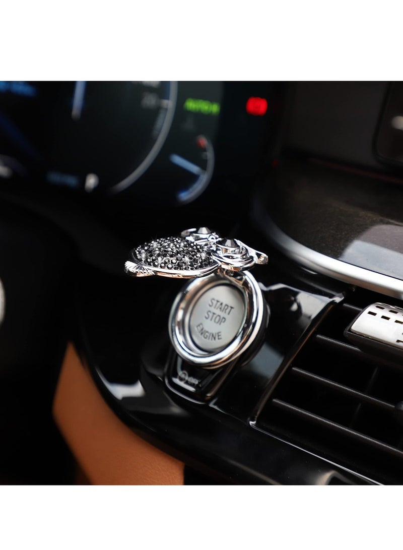 Car Push Start Button Cover Cute Bling Crystal Car Engine Start Stop Button Cover Car Engines Start Stop Accessories for Owl Car Interior Decoration Black Rhinestone Sticker