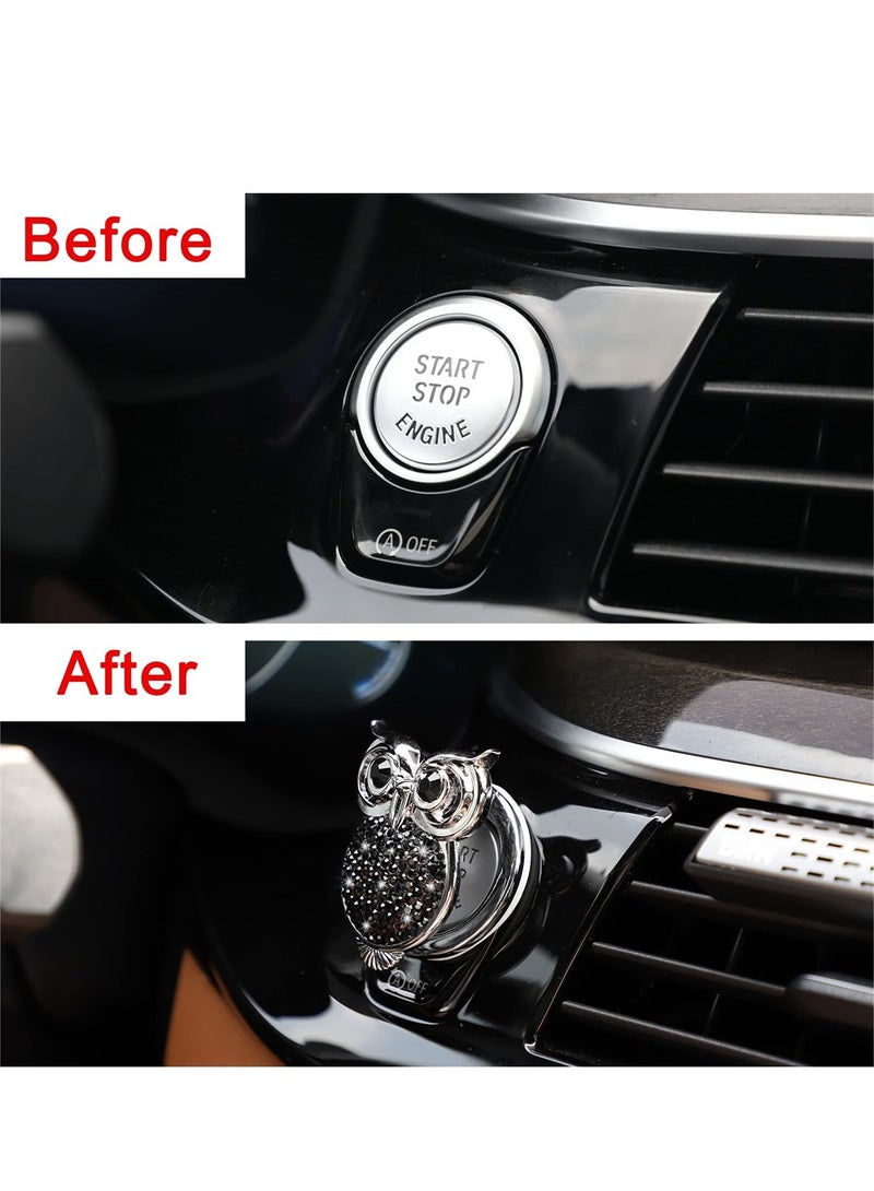 Car Push Start Button Cover Cute Bling Crystal Car Engine Start Stop Button Cover Car Engines Start Stop Accessories for Owl Car Interior Decoration Black Rhinestone Sticker