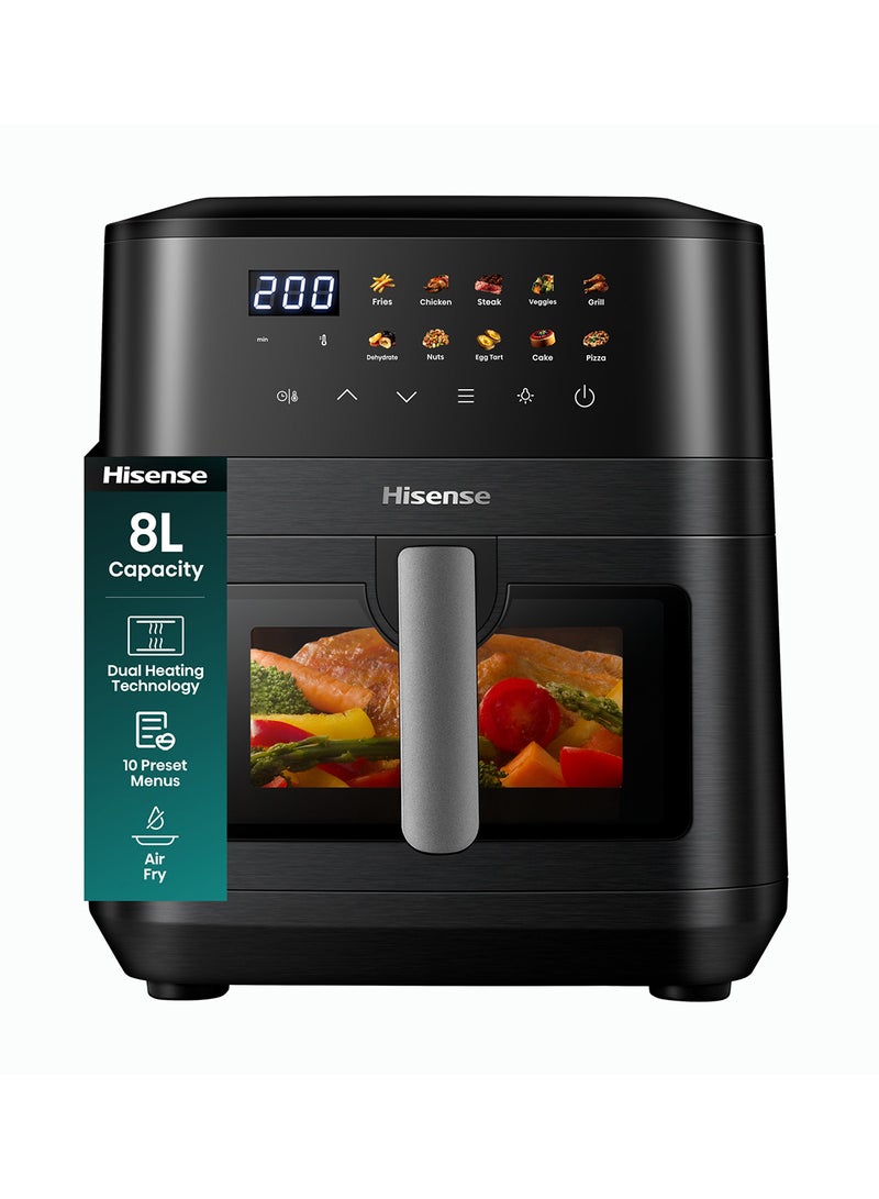 Hisense 8L Air Fryer Large Capacity Dual Heating Technology,10 Present Menus, Air Fry, 360°Circulation, Visible Basket H08AFBK1S4 black - Image 2