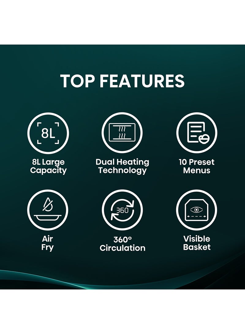 Hisense 8L Air Fryer Large Capacity Dual Heating Technology,10 Present Menus, Air Fry, 360°Circulation, Visible Basket H08AFBK1S4 black - Image 5