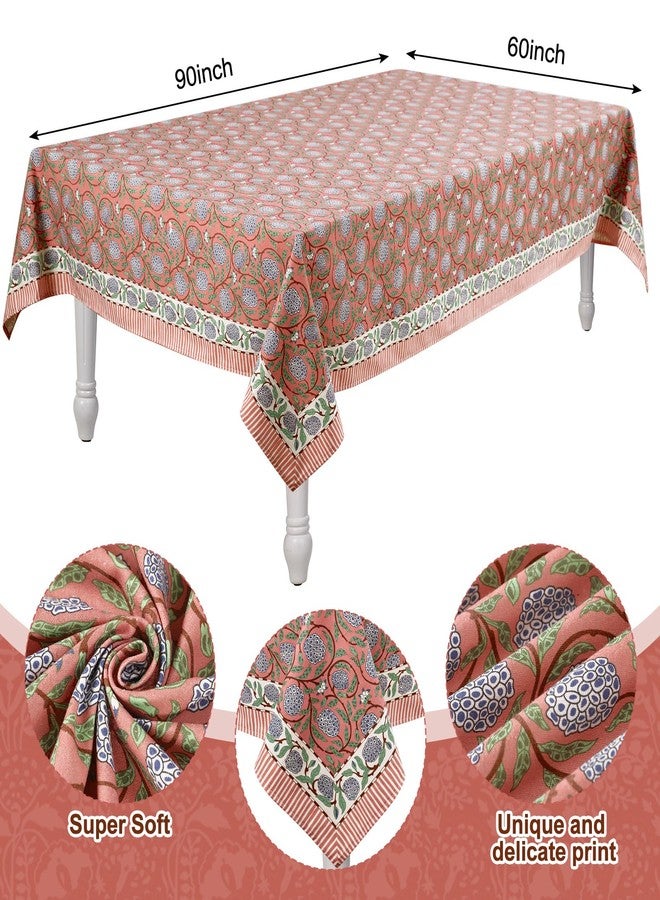 Newtay 60'' x 90'' Cotton Tablecloth Handmade Cotton Floral Tablecloth Washable Print Rectangle Table Cover with Dust Proof Wrinkle Resistant for Kitchen Dining Party Buffet (Pink,Dark Salmon) - Image 2