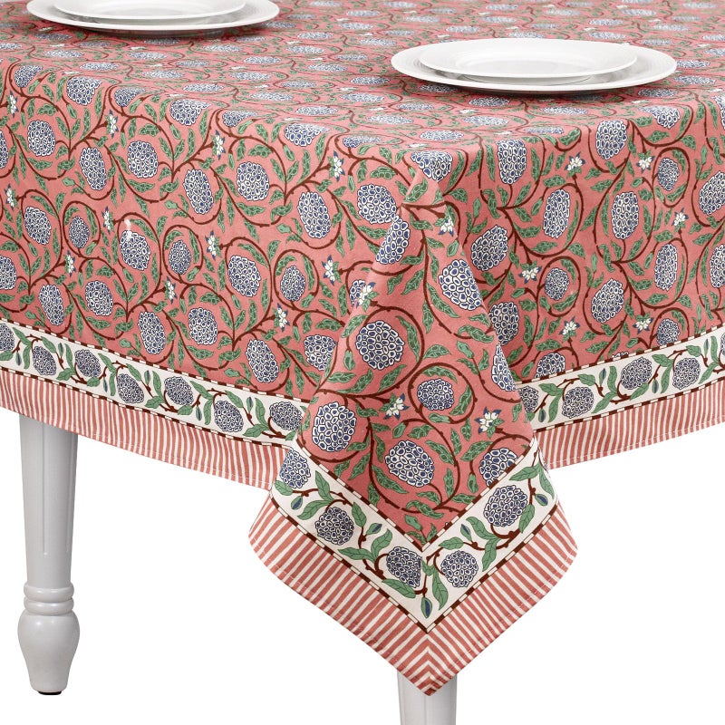 Newtay 60'' x 90'' Cotton Tablecloth Handmade Cotton Floral Tablecloth Washable Print Rectangle Table Cover with Dust Proof Wrinkle Resistant for Kitchen Dining Party Buffet (Pink,Dark Salmon) - Image 1