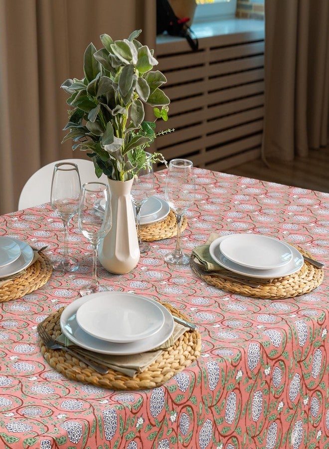 Newtay 60'' x 90'' Cotton Tablecloth Handmade Cotton Floral Tablecloth Washable Print Rectangle Table Cover with Dust Proof Wrinkle Resistant for Kitchen Dining Party Buffet (Pink,Dark Salmon) - Image 3