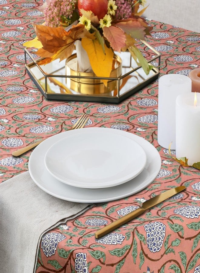 Newtay 60'' x 90'' Cotton Tablecloth Handmade Cotton Floral Tablecloth Washable Print Rectangle Table Cover with Dust Proof Wrinkle Resistant for Kitchen Dining Party Buffet (Pink,Dark Salmon) - Image 4