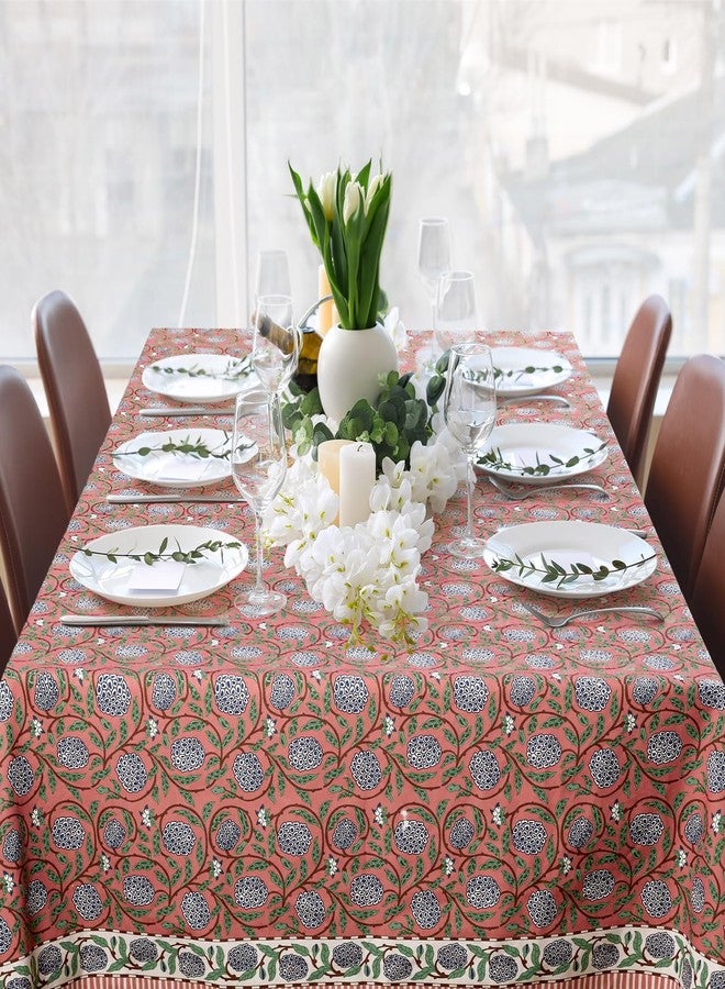 Newtay 60'' x 90'' Cotton Tablecloth Handmade Cotton Floral Tablecloth Washable Print Rectangle Table Cover with Dust Proof Wrinkle Resistant for Kitchen Dining Party Buffet (Pink,Dark Salmon) - Image 5