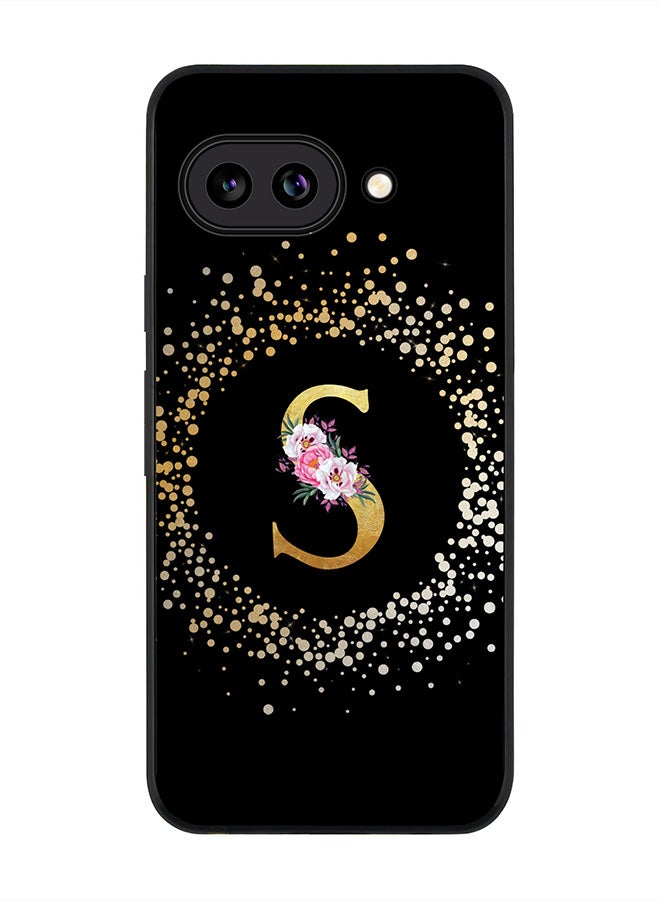 Stylizedd For Google Pixel 9a Case,Slim fit Camera Protection, Shockproof Thin Phone cover  - Custom Monogram Floral - S ( Black )