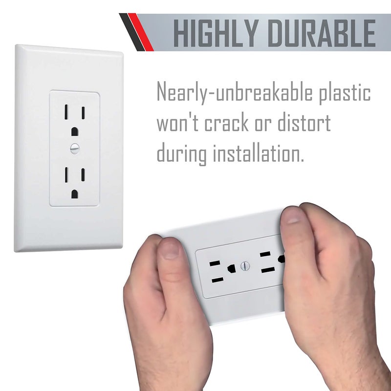 TayMac MW2500W Single-Gang Wallplate Non-Metallic Decorator Cover One Grounded Duplex, White Smooth(Pack of 5) - Image 3