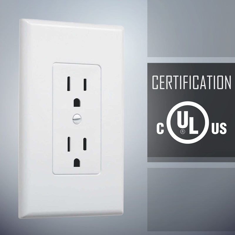 TayMac MW2500W Single-Gang Wallplate Non-Metallic Decorator Cover One Grounded Duplex, White Smooth(Pack of 5) - Image 4