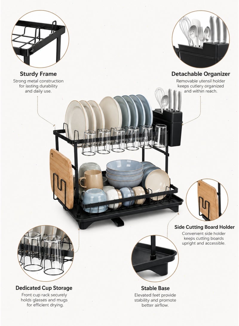 2 Tier Dish Racks for Kitchen Counter Automatic Drainage Large Dish Drying Rack Rust Proof Dish Drainers for Kitchen Counter - Image 5