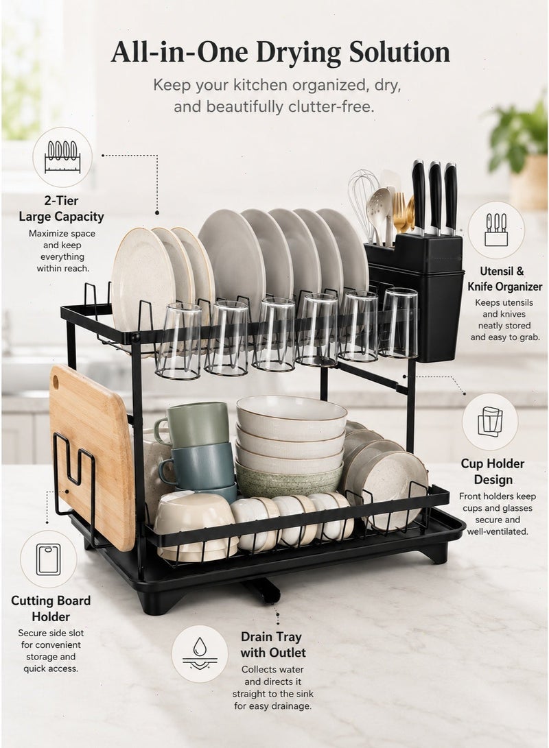 2 Tier Dish Racks for Kitchen Counter Automatic Drainage Large Dish Drying Rack Rust Proof Dish Drainers for Kitchen Counter - Image 4