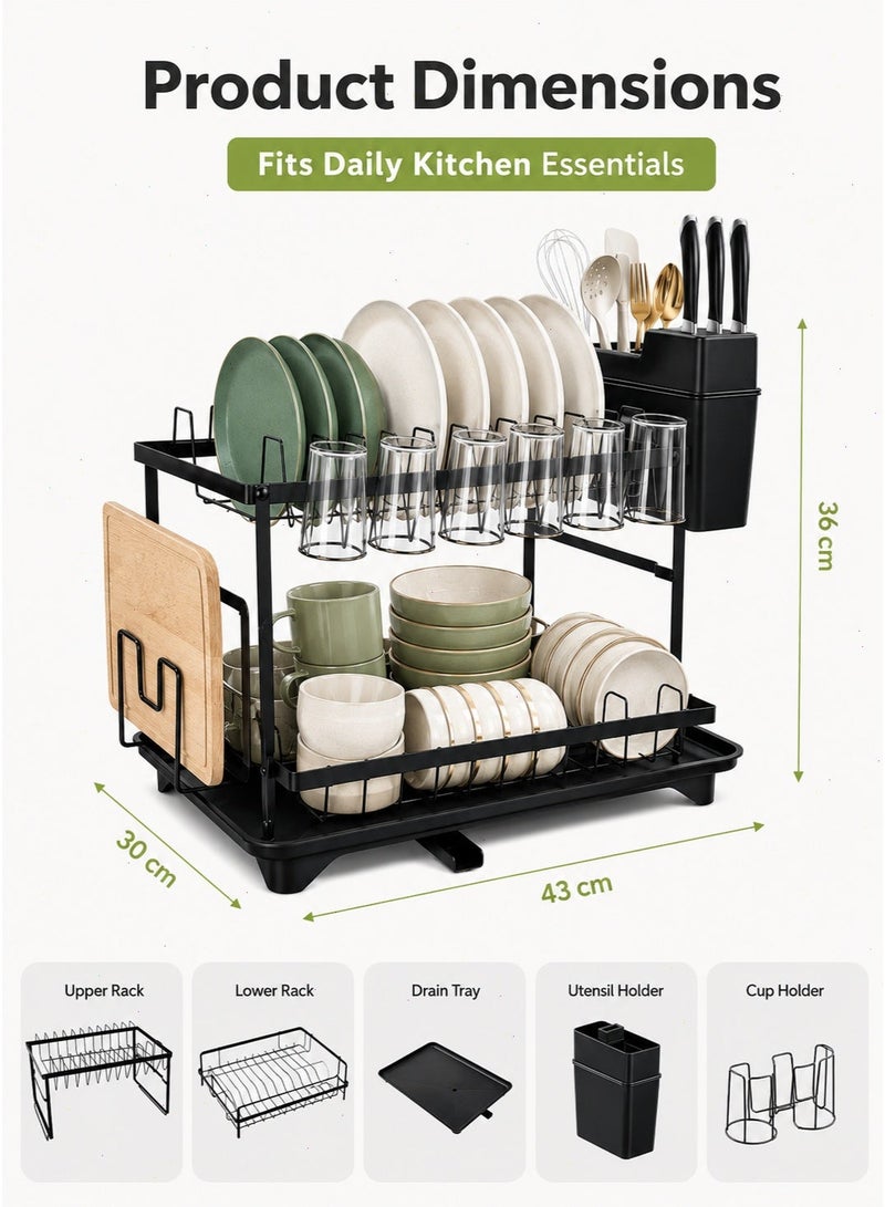 2 Tier Dish Racks for Kitchen Counter Automatic Drainage Large Dish Drying Rack Rust Proof Dish Drainers for Kitchen Counter - Image 3