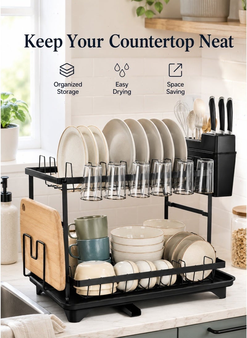 2 Tier Dish Racks for Kitchen Counter Automatic Drainage Large Dish Drying Rack Rust Proof Dish Drainers for Kitchen Counter - Image 1