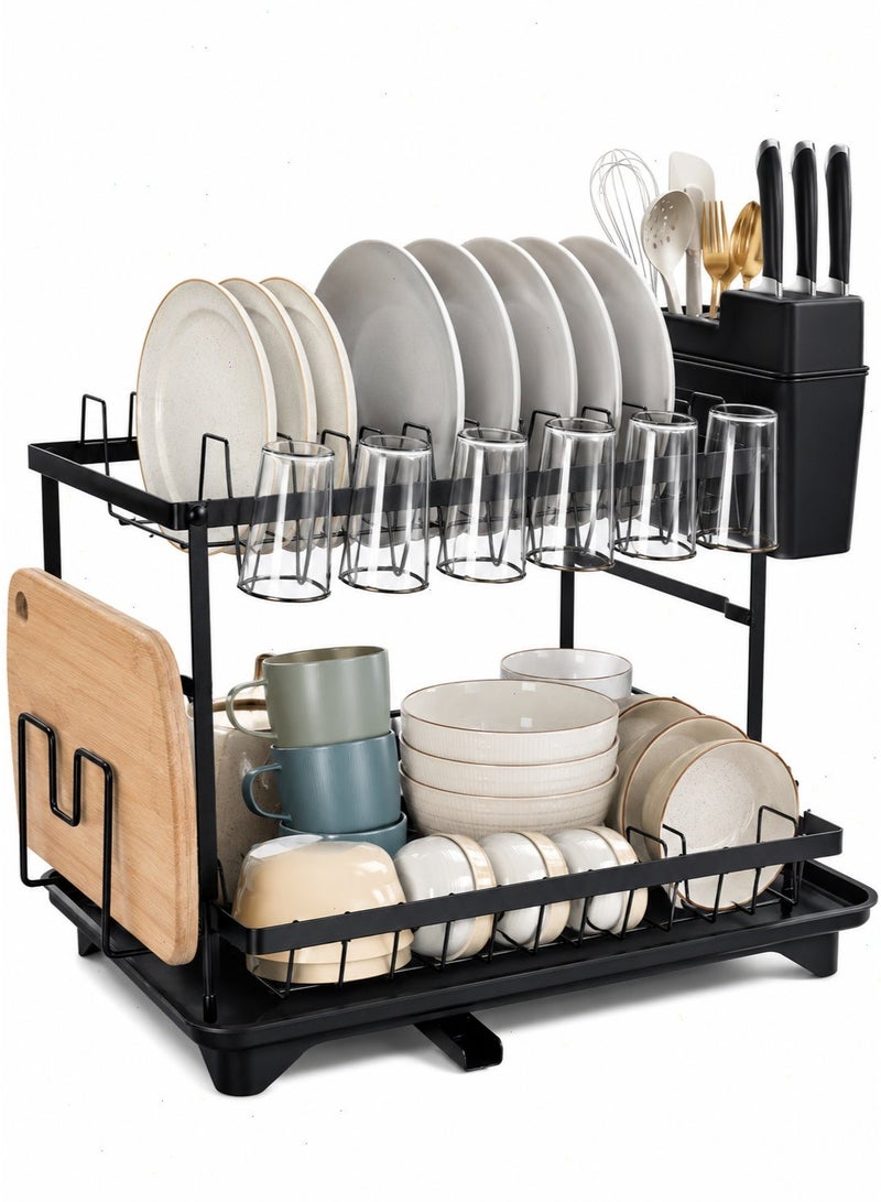 2 Tier Dish Racks for Kitchen Counter Automatic Drainage Large Dish Drying Rack Rust Proof Dish Drainers for Kitchen Counter - Image 2