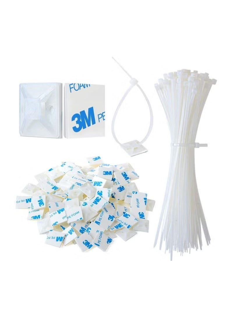 100-Piece Self Adhesive Cable Zip Tie Mounts Wire Cable Clips Holders - Image 1