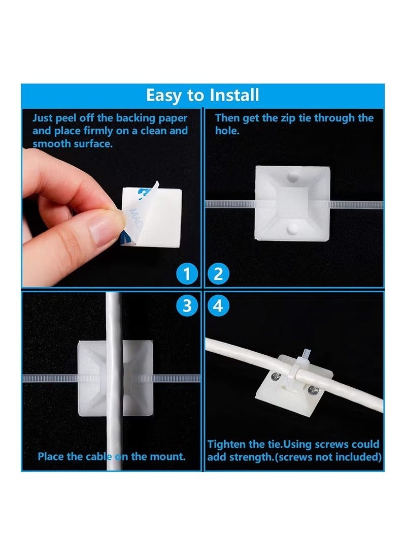 100-Piece Self Adhesive Cable Zip Tie Mounts Wire Cable Clips Holders - Image 4