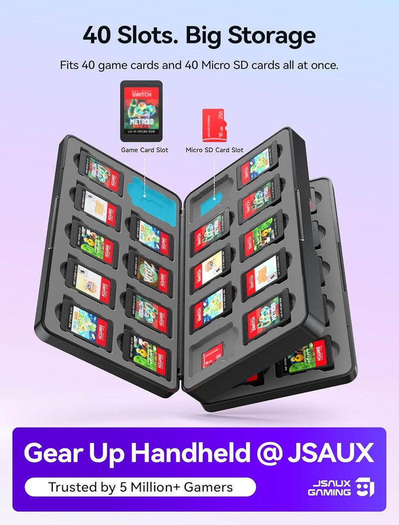 jsaux Game Card Case Compatible with Nintendo Switch 2 (2025), Switch OLED & Lite, 40-Slot Hard Shell Storage Holder for 40 Game Cartridges & Micro SD Cards, Compact Gaming Card Organizer Box - Black - Image 2