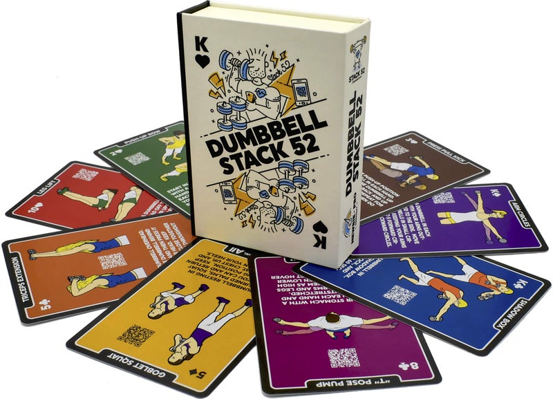 Stack 52 Dumbbell Exercise Cards Workout Playing Card Game Video Instructions Included Perfect for Training with Adjustable Free Weight Sets and Home Gym Fitness 2019 Base Deck - Image 4