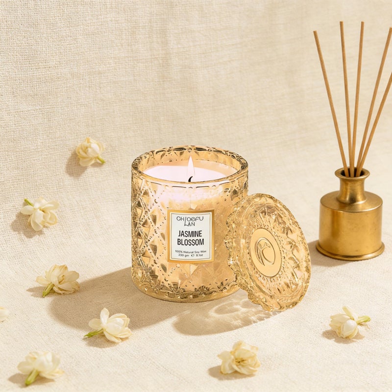 Chloefu LAN Jasmine Blossom Scented Candle, Luxury Soy Candles, 55 Hours Slow Burning, Non Toxic, Gift-Ready for Hosts & Gatherings, Farmhouses Home Decor, Long Lasting for Bath & Office, 8.1oz - Image 4