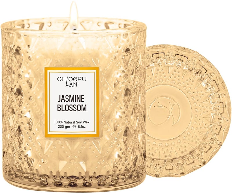Chloefu LAN Jasmine Blossom Scented Candle, Luxury Soy Candles, 55 Hours Slow Burning, Non Toxic, Gift-Ready for Hosts & Gatherings, Farmhouses Home Decor, Long Lasting for Bath & Office, 8.1oz - Image 1