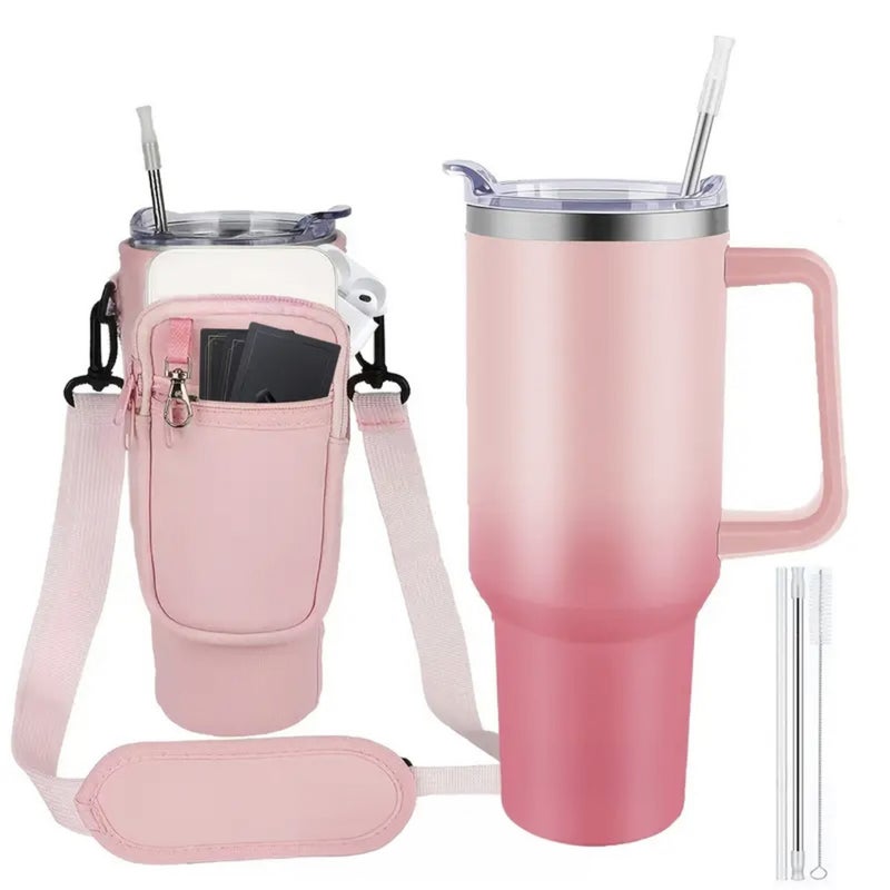 40Oz car cup with cup cover Bingba cup oblique span diving material gradual change color cup - Image 1