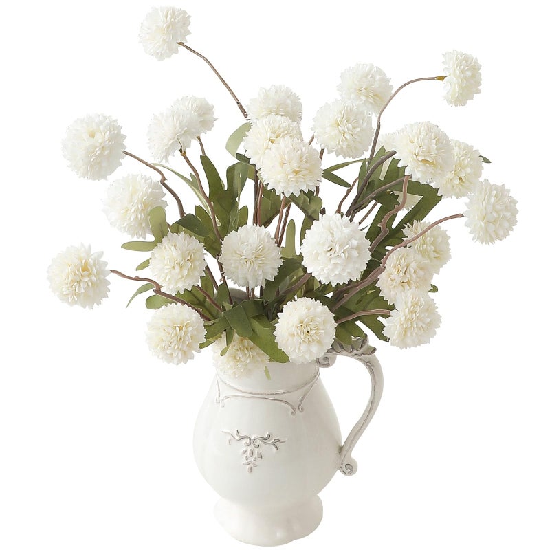 Floroom 6pcs Ivory Faux Silk Mums Artificial Flowers, Bulk Fake Small Mini Chrysanthemums with Stems for DIY White Wedding Centerpieces Floral Arrangements Vase Fillers Home Decorations - Image 1