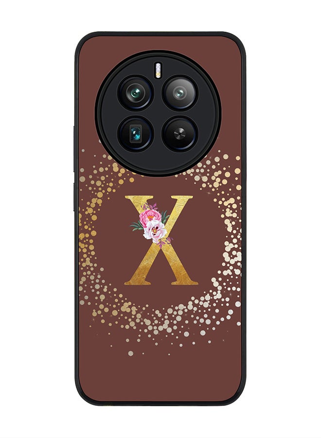 Stylizedd Rugged Black edge case for Realme 12 Pro / Realme 12 Pro Plus 5G, Slim fit Custom Monogram Initial Letter Floral Pattern Alphabet-X (Brown ) - Image 1