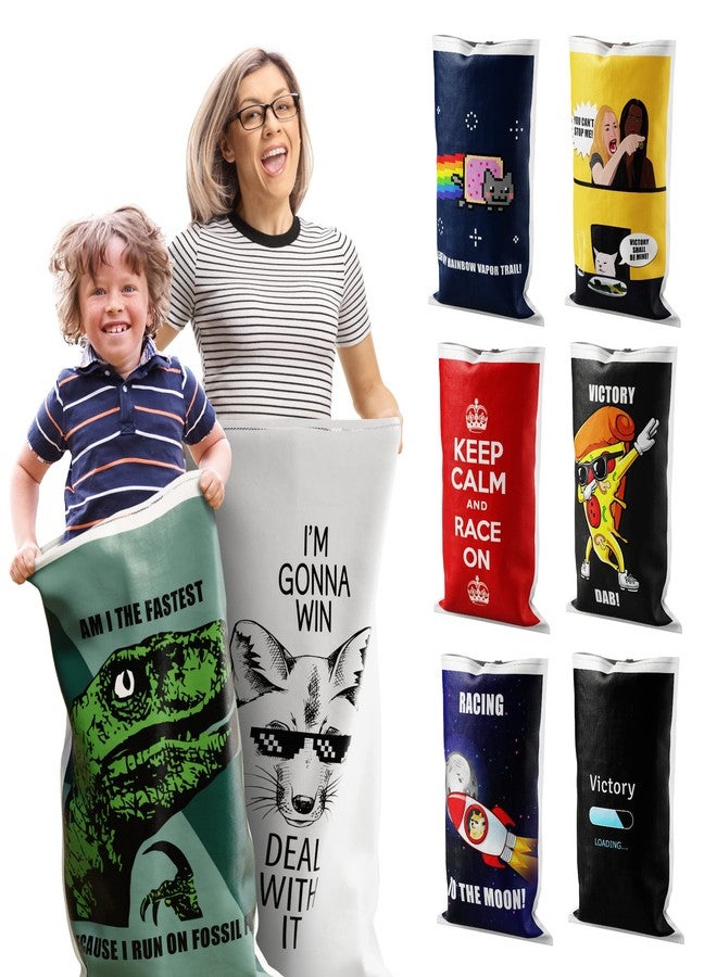 Shop Square Potato Sack Race Bags | Yard Games | Durable, Interwoven Plastic | Fun, Meme Designs | Family Games For Kids And Adults | Party Supplies | Easter, BBQ, Picnic, Holiday | Set Of 8 | 23’’ x 40’’ - Image 1