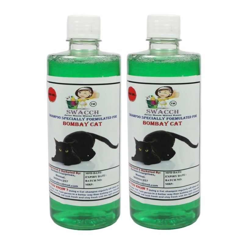 Swacch Bombay Cat Shampoo -500ml (Pack of 2) (Neem Alovera) + Bath Brush with Adjustable Straps Combo Pack - Image 2