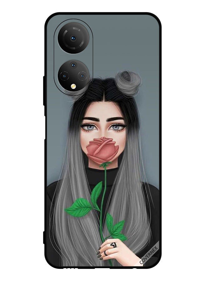 Covernex غطاء حماية لهاتف Honor X7 بفتاة لطيفة تخفي فمها على شكل وردة - Image 1