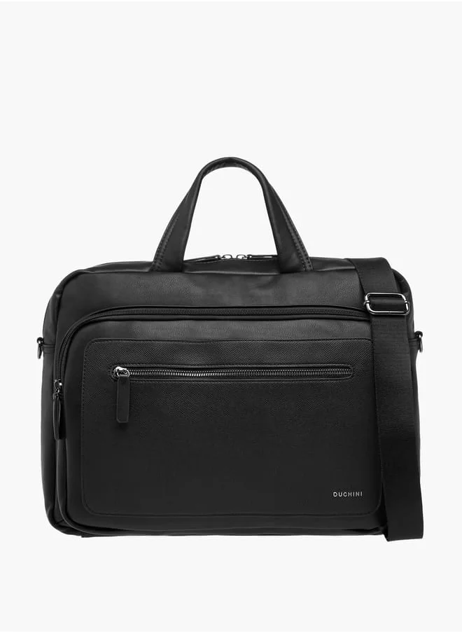 دوتشيني Mens' Logo Detail Laptop Bag with Top Handles and Zip Closure