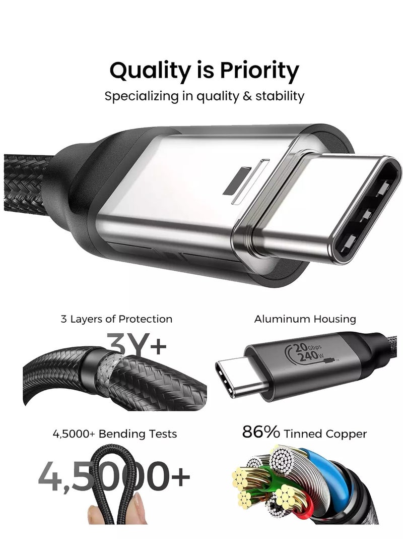 بيسوس USB C to usb c Data Transfer Cable,,USB 3.2 Cable, Support 20Gbps 240W PD Fast Charging Cable, Nylon Braided (1 Meter) Black - Image 3