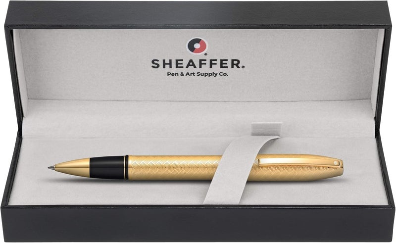 Sheaffer Legacy Rollerball Pen Medium Black 23KT Gold Engraved Chevron Pattern - Image 3