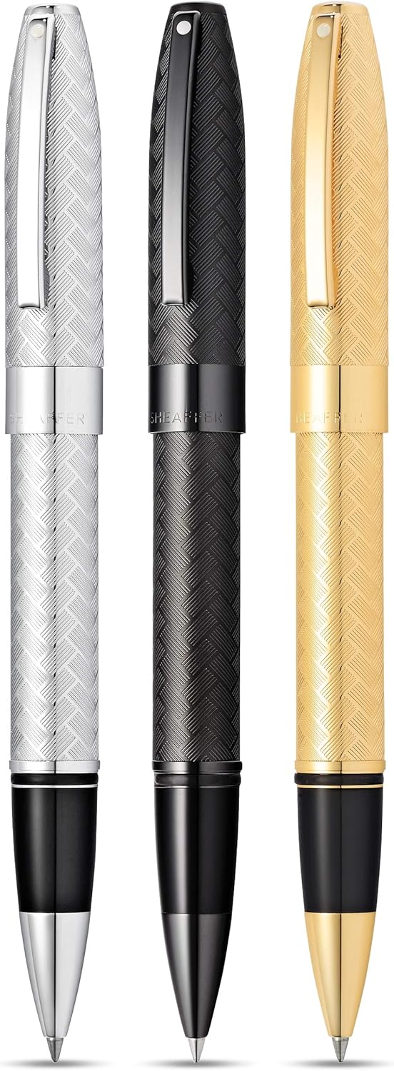 Sheaffer Legacy Rollerball Pen Medium Black 23KT Gold Engraved Chevron Pattern - Image 4