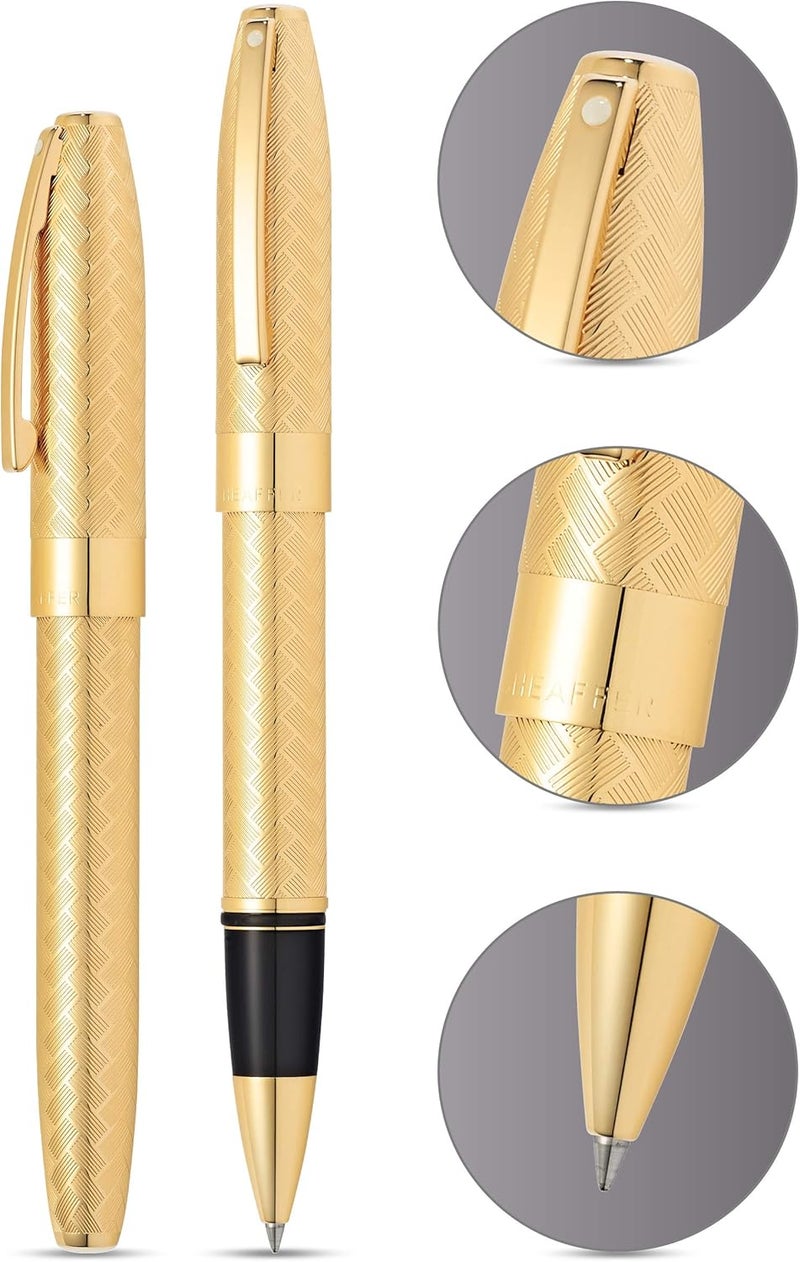 Sheaffer Legacy Rollerball Pen Medium Black 23KT Gold Engraved Chevron Pattern - Image 2